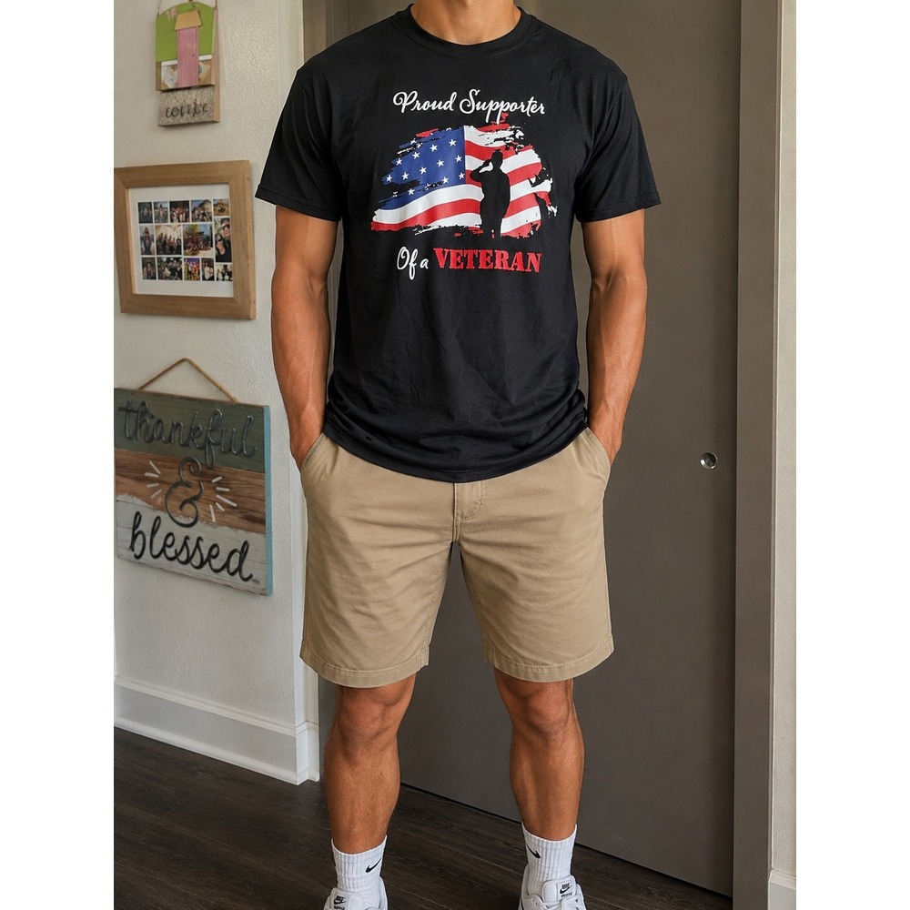 Armored Sportswear Proud Supporter Of a Veteran Shirt Mens Large Black Polyester